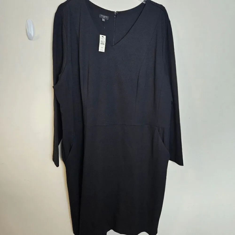 Talbots Refined Ponte Sweetheart Long Sleeve Knee Length Dress NWT Women's Black